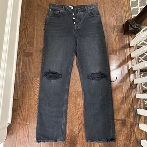 Agolde black denim with rips at the knees